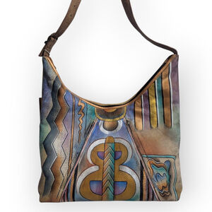 Anuschka NWT Hand-Painted Leather Hobo Bag One Size Multicolor